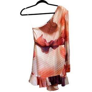 Express Floral One Shoulder Wrap Front Ruffle Romper Women’s SZ XS Orange NEW‎